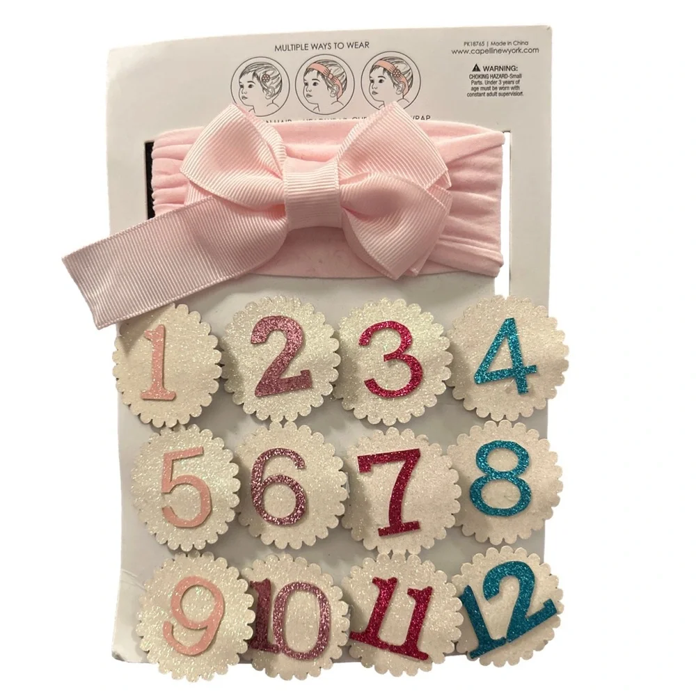 Capelli New York baby monthly milestone headband and clip set